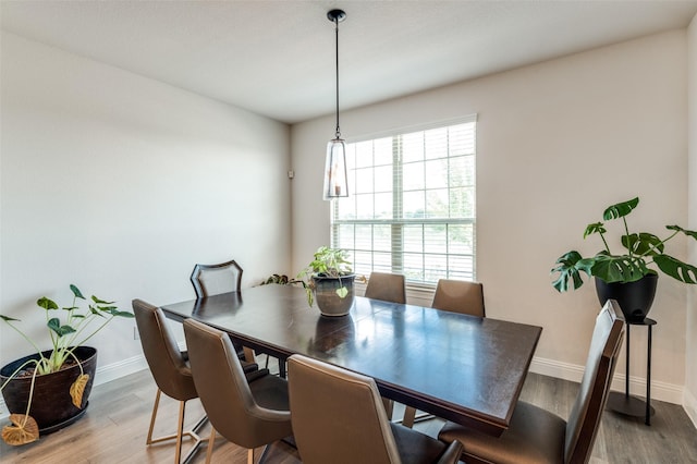 dining area with hardwood / wood-style floors