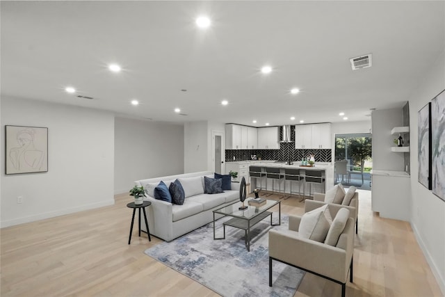 living room with light wood-type flooring