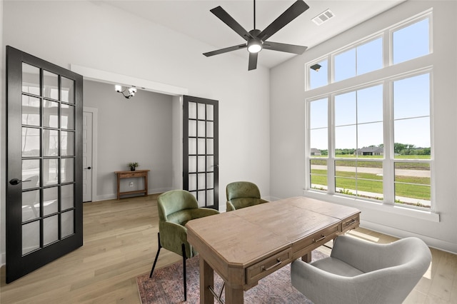 440 Olson Rd, Waxahachie, TX 75167 - office with light wood-style flooring, ceiling fan, and high vaulted ceiling