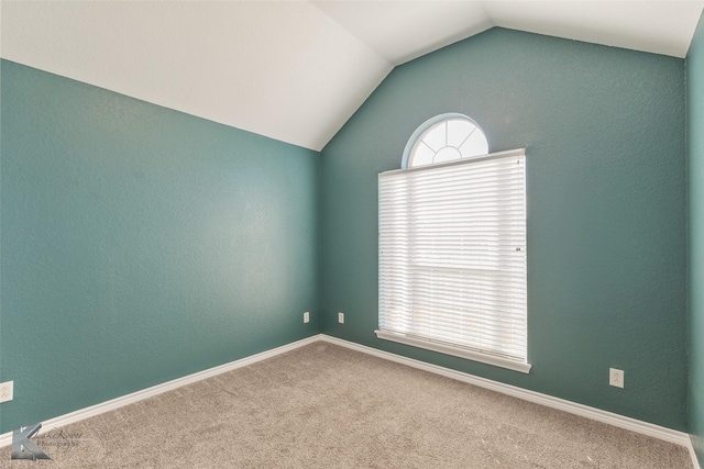 empty room featuring carpet and vaulted ceiling