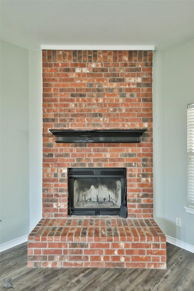 room details with a fireplace and hardwood / wood-style floors