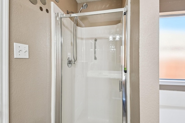 bathroom with an enclosed shower and a wealth of natural light