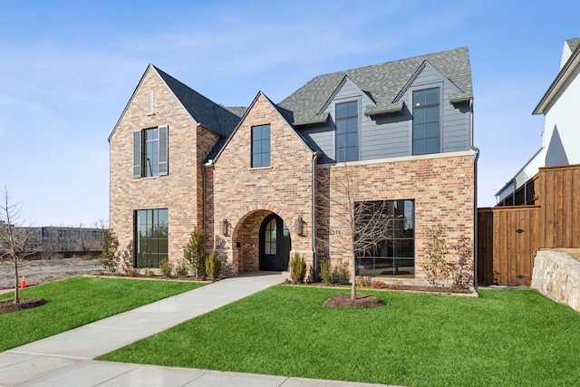 tudor home featuring a front lawn