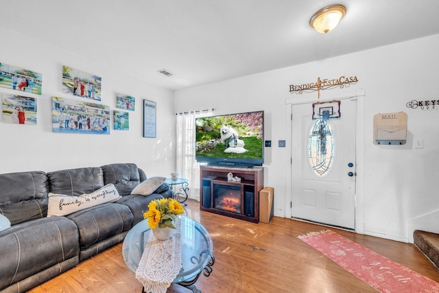 living room with hardwood / wood-style floors