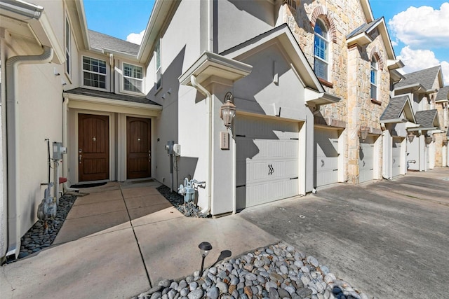 exterior space with a garage