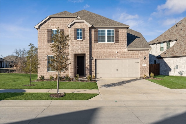 view of front of home featuring a garage and a front lawn