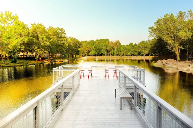 view of dock featuring a water view