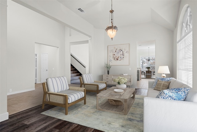 living room with dark wood-type flooring