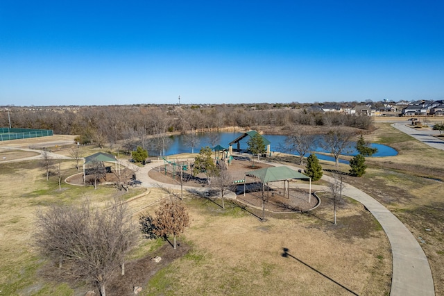 aerial view with a water view