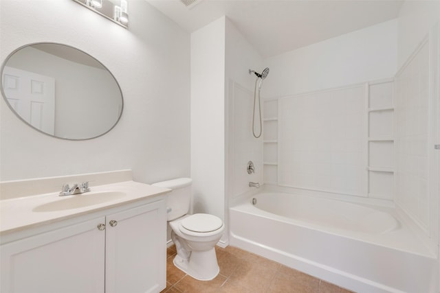 full bathroom with toilet, washtub / shower combination, tile patterned floors, and vanity