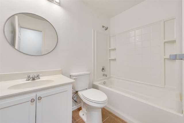 full bathroom featuring vanity, toilet, tile patterned flooring, and shower / bathing tub combination