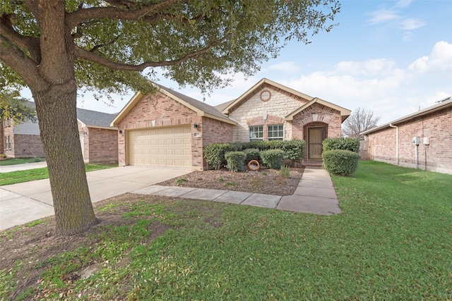 view of front facade with a garage and a front yard