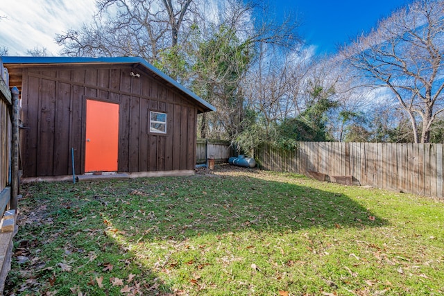 garage with a yard