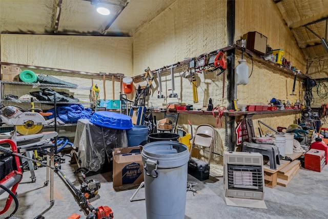 storage room featuring heating unit