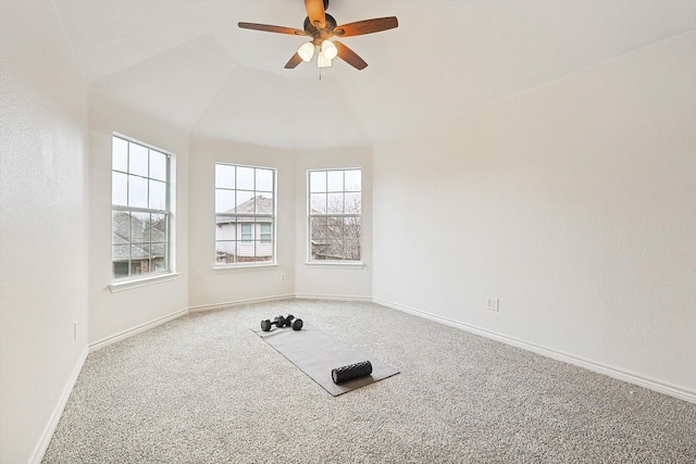 exercise room with carpet floors, a healthy amount of sunlight, and baseboards