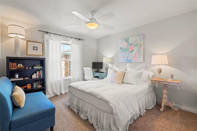 bedroom featuring ceiling fan and carpet floors