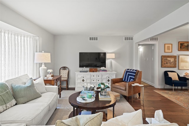 living room with hardwood / wood-style flooring