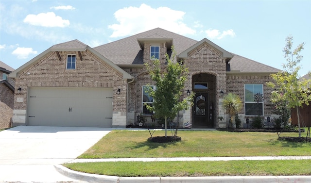 view of front of home featuring a garage and a front lawn