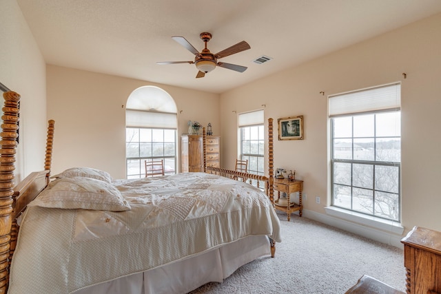 bedroom featuring carpet floors and ceiling fan