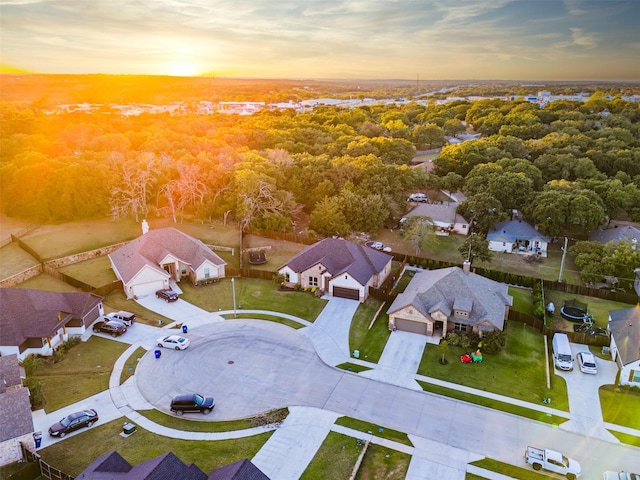 view of aerial view at dusk