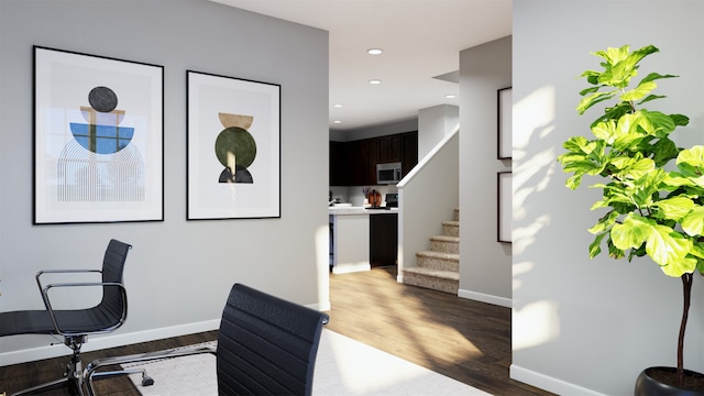 office area with dark hardwood / wood-style flooring