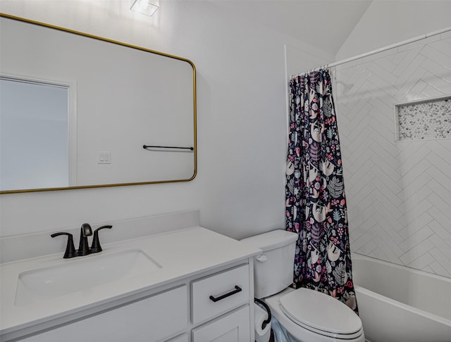 full bathroom with vanity, toilet, and shower / bath combo