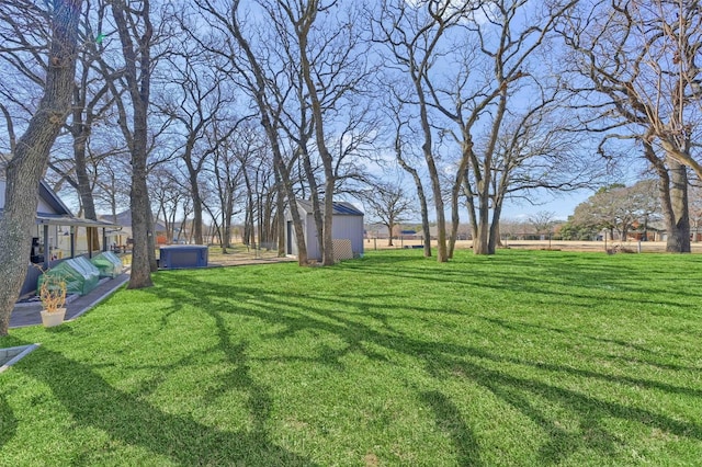 view of yard with a storage shed