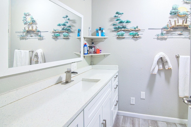 bathroom featuring vanity and wood-type flooring