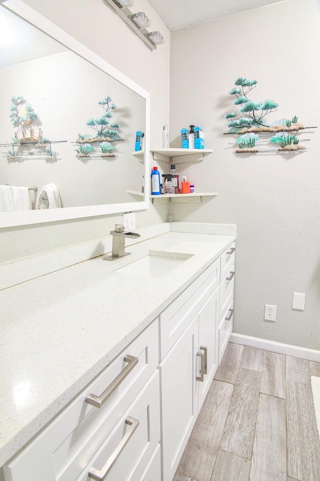 bathroom with vanity and hardwood / wood-style floors