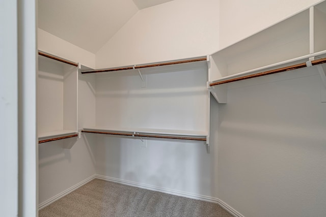 spacious closet featuring carpet and lofted ceiling