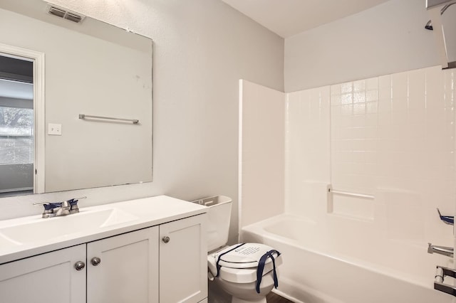 full bathroom featuring vanity, toilet, and shower / washtub combination