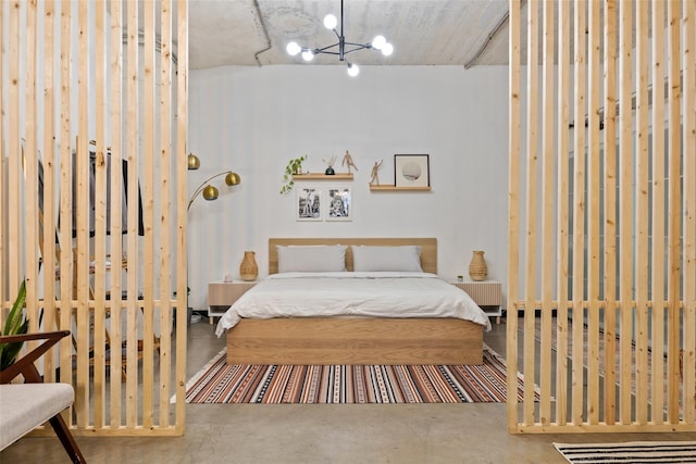 bedroom featuring a chandelier