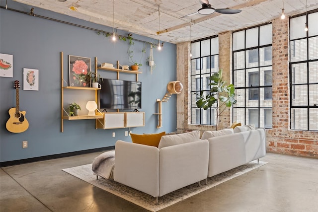 living room with concrete floors