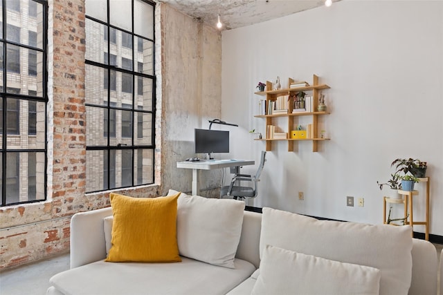 living room featuring concrete flooring