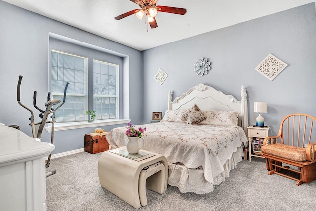 bedroom featuring carpet floors and ceiling fan