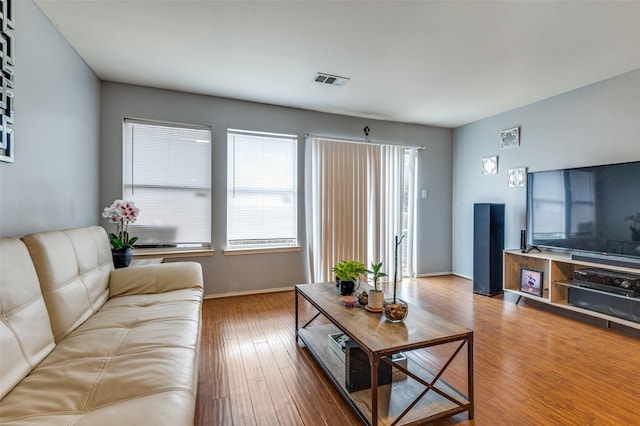 living room with hardwood / wood-style flooring