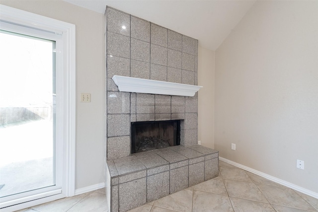 room details with a tile fireplace