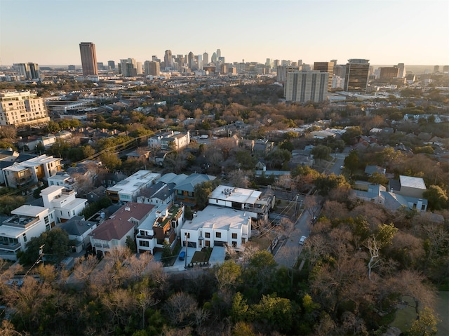 view of aerial view at dusk