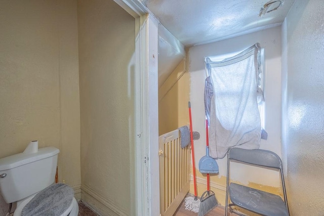 bathroom featuring toilet and lofted ceiling