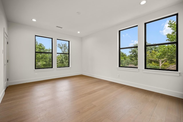 spare room featuring plenty of natural light and light hardwood / wood-style floors