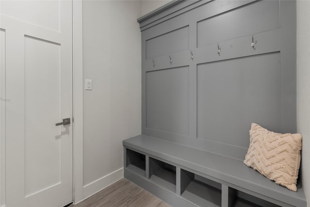 mudroom with wood-type flooring