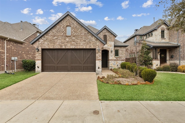 view of front facade featuring a garage and a front lawn