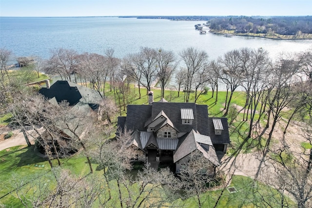 bird's eye view featuring a water view