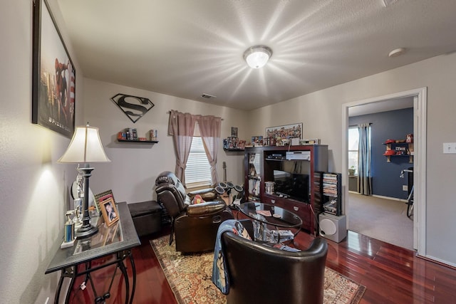 home office featuring dark hardwood / wood-style flooring