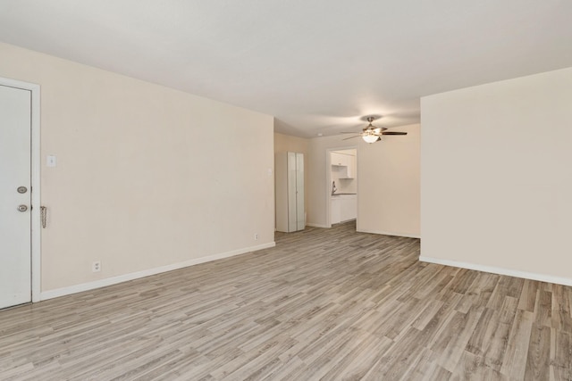 unfurnished living room featuring light hardwood / wood-style floors and ceiling fan