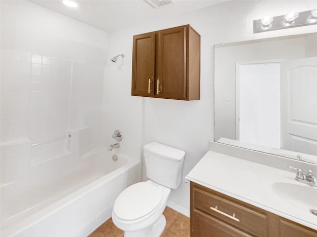 full bathroom featuring shower / bath combination, toilet, and vanity