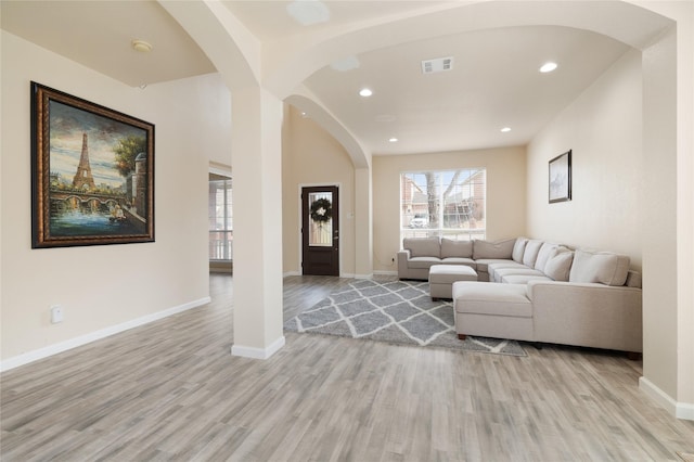 living room featuring light hardwood / wood-style flooring