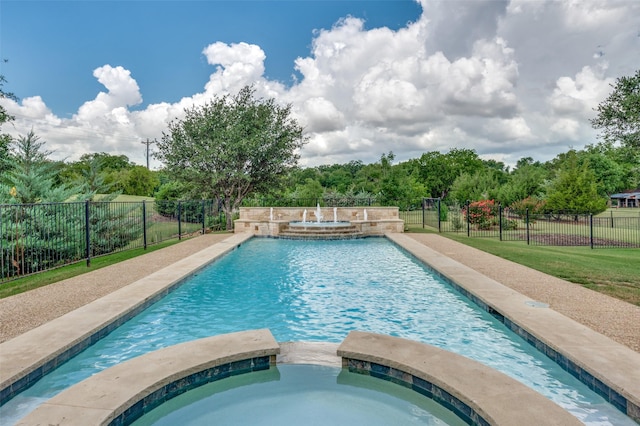 view of swimming pool with an in ground hot tub