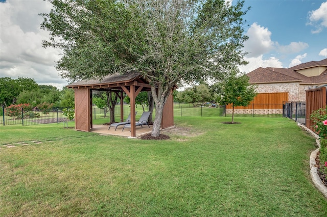 view of yard featuring a patio area and a gazebo