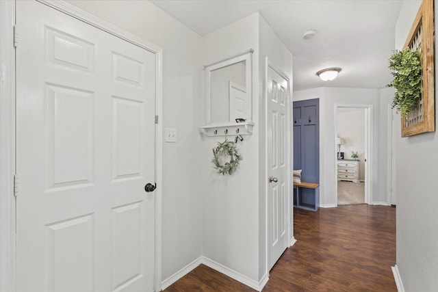 hallway with dark wood-type flooring